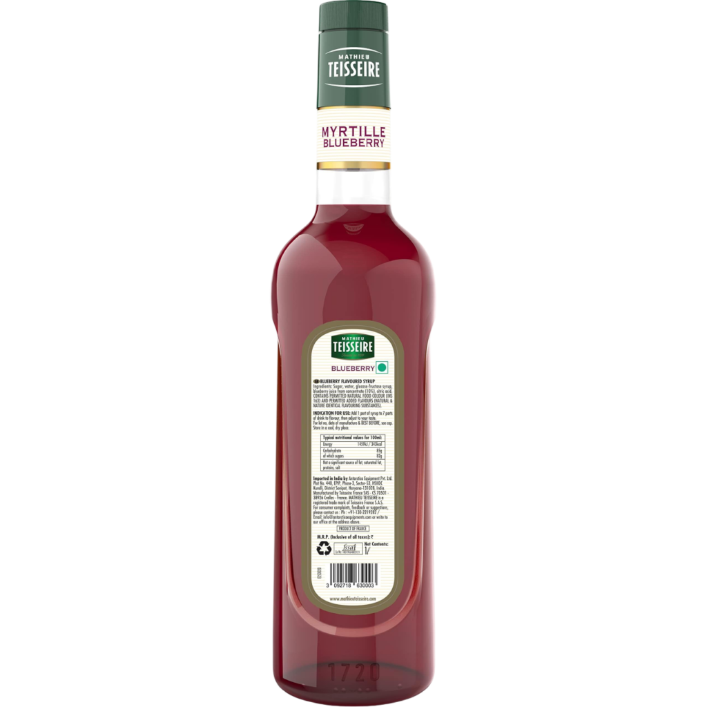 Сироп Mathieu Teisseire Чорниця, 700 мл - задня частина